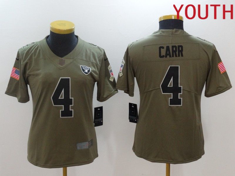 Youth Oakland Raiders 4 Carr black Nike Olive Salute To Service Limited NFL Jersey
